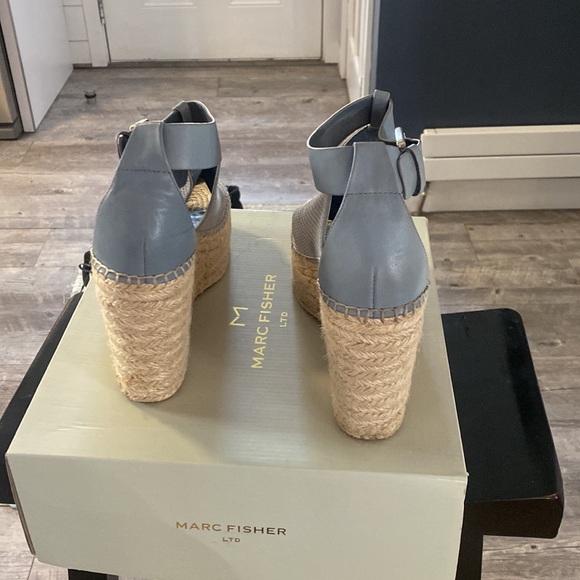 Powder blue suede and leather wedged espadrilles lightly worn size 9 Mark Fisher - Picture 2 of 8